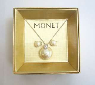 Monet Pearl Necklace & Earrings Jewelry Set $22 #2065  