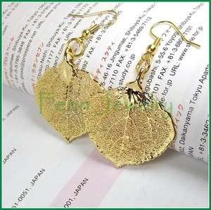 Gold Leaf Earrings GENUINE Aspen Leaf 24K Gold Preserved Filigree 