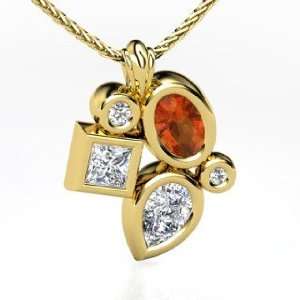   Pendant, Oval Fire Opal 14K Yellow Gold Necklace with Diamond: Jewelry