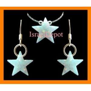  White Opal Star Earrings Pendant Silver Necklace Set 