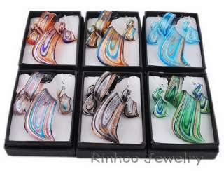6Boxes Twisty Stripe Glass Pendant Necklaces Sets 29470  