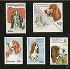 Rare Dog Art Head Study Stamp Collection BASSET HOUND 5 Different MNH