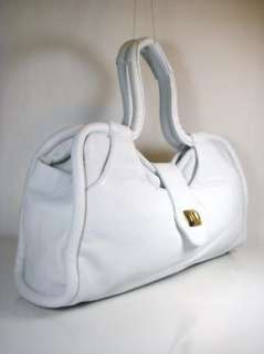 BULGA Large White Leather July Satchel Bag Purse $640  