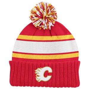 Calgary Flames Vintage On The Pond Cuffed Pom Knit Hat  