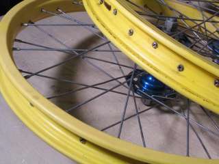Old School BMX Wheels 20 ACS Z Rims Yellow w/Blue Sunshine Hubs 