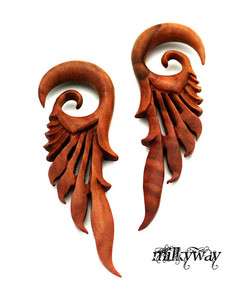 NEW SAWO WOOD TRIBAL WINGS WOOD EAR GAUGE PLUG ORGANIC spiral SOLD AS 