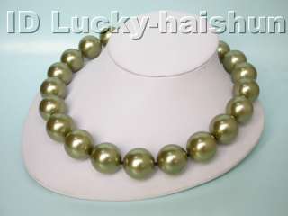 20mm 100% round green south sea shell pearls necklace 9  