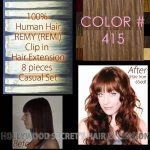  in Hair Extensions, 8pc Casual Set, Color# 415   Cool Golden Brown 