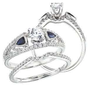   Gold Qpid Collection Diamond Bridal Set With Trillian Blue Sapphires