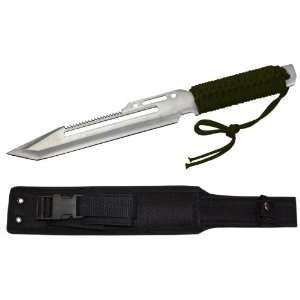   Silver Fixed Blade Tactical Hunting Knife w Sheath