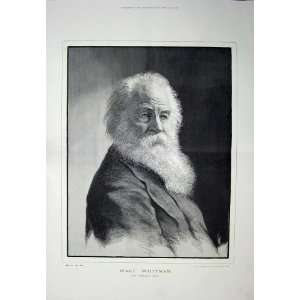  1889 Antique Portrait Walt Whitman American Poet Art