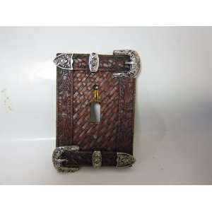   Switch Cover, Western Decor, Woven Leather with Silver Belt Buckles