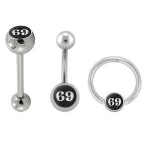  69 Logo In Black and White Captive Ring   14G 1/2   Sold 