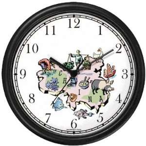 Map of China with Icons Wall Clock by WatchBuddy Timepieces (White 