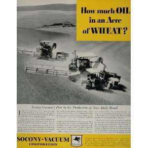   Ad Socony Vacuum Oil Wheat Field Harvest Thresher   Original Print Ad