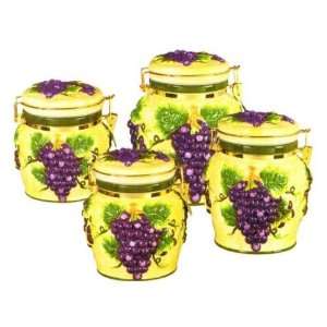 TUSCANY GRAPES AIRTIGHT 4 Canisters Set 3 D Wine Grape *NEW!!*:  