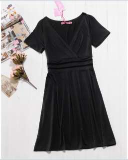 wholesale Korean Plus Size V Collar Pleat Dress Black