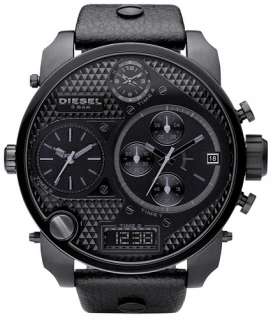 New Diesel Analog Digital Black Leather Strap Chronograph Mens Watch 