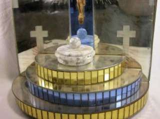 Spectacular ART DECO blue, clear, and yellow mirror holy water font 
