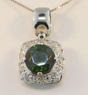 Green Zircon & Diamond Pendant 14 Karat White Gold  