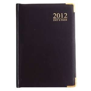  2012 A6 Day A Page Diary Padded Gilt Corner   Black
