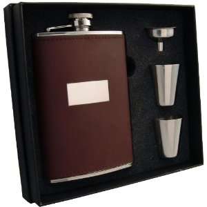  Visol Alcide 8oz Brown Leather Flask Gift Set: Kitchen 