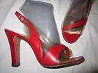 70s Vtg Sexy 4 Hi Heel Red Lucite Sandal Shoes, 8N Kimele of 
