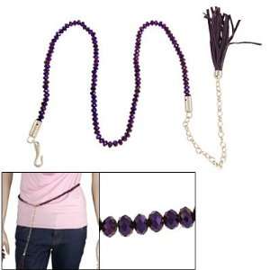   Purple Crystal Beads Linked Tassels Decor Waist Chain Belt Jewelry