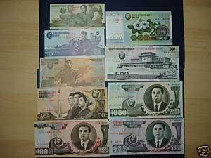 North Korea Kims 95th UNC Paper Money Banknote 9pc Set  