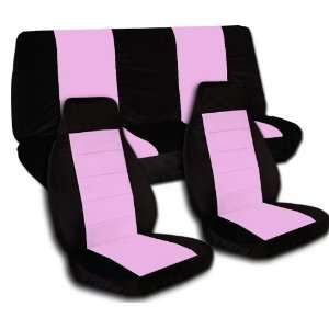 Complete set of black and sweet pink seat covers for a Jeep Wrangler 