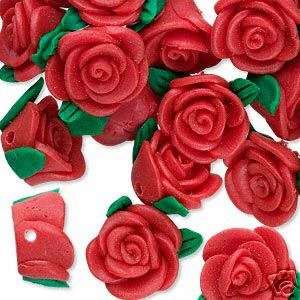 Red Fimo Polymer Clay Rose Bud Flower Beads~1/2 inch  