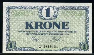 Denmark 1920, 1 Krone, P12e, UNC  
