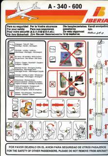 Iberia, Airbus A 340 600, safety card instructions,  
