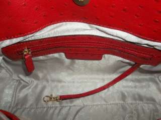   Hamilton Leather East/West Satchel Handbag Ostrich Red $348 NWT  