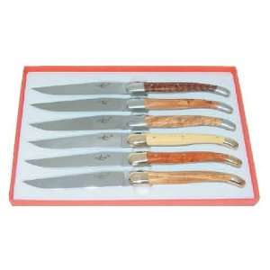  Laguiole Steak Knife Precious Wood Handles with 2 Brushed 