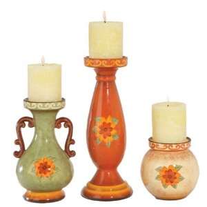   of 6 Mixed Finial Floral Design Pillar Candle Holders: Home & Kitchen