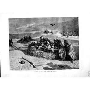  1870 BURIED DEAD BODIES SOLDIERS WAR VULTURES OLD PRINT 