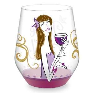 Wine Girl Hand Painted Stemless Wine Glass   16 Oz:  