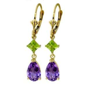   14k Gold Leverback Earrings with Genuine Amethysts & Peridots: Jewelry