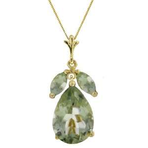    14k Gold Pendant Necklace with Genuine Green Amethysts: Jewelry