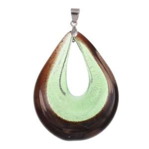  Murano Glass Green and Black Oval Donut Pendant 