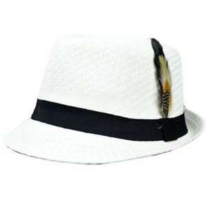 Trilby Fedora Homburg Stetson Straw Hat Small Medium MD Feathers White 
