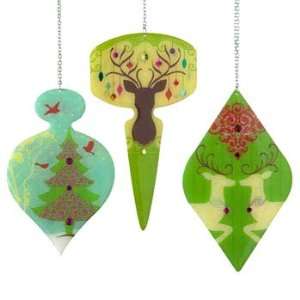   of 3 Finial Ornaments Deer Bird Tree Beautiful Design