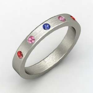  Anahit Band, Round Sapphire Sterling Silver Ring with Pink 