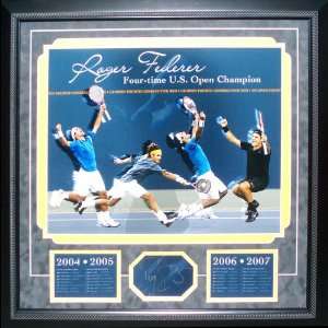 Roger Federer 4x US Open Champion Collage   Autographed Tennis 