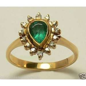  Colombian Emerald Pear .80 Cts and .30 Cts Diamond Ring 