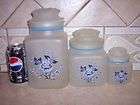 ANCHOR HOCKING CANISTER SET 3 BLUE FLOWERS SUGAR FLOUR COFFEE WEXFORD 
