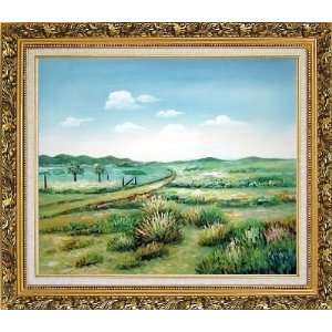 Broadly Country Road Oil Painting, with Ornate Antique Dark Gold Wood 