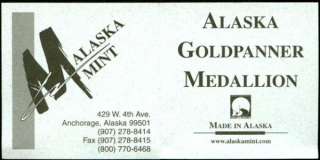 ALASKA MINT 2004 GOLD PANNER MEDALLION 1 OZ. .999 FINE SILVER PROOF 