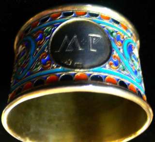 ANTIQUE RUSSIAN SILVER ENAMEL ROUND NAPKIN RING BY J A  